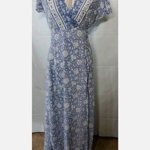 Aakaa Floral Blue and White Maxi Dress